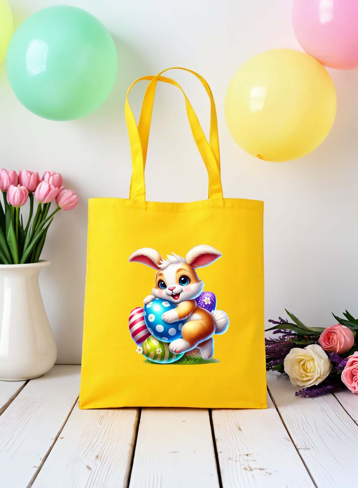 Uskrsna platnena vrećica – Razigrani zeko s pisanicama 🐰🌸